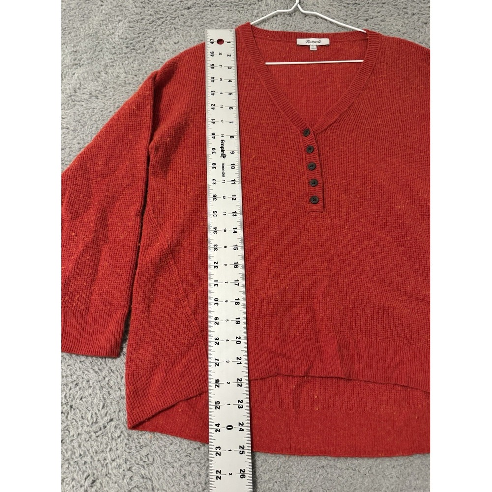 Madewell Women's Asherton Wool Red Waffle Knit Thermal Henley Sweater Size Small - Picture 3 of 9